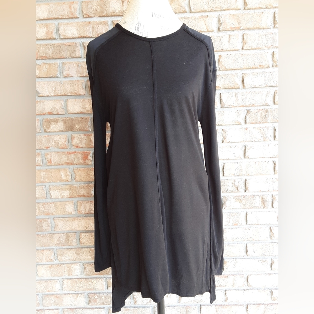 Zara Woman Basic Black Long Sleeve Hi-low Hem Tunic Top.